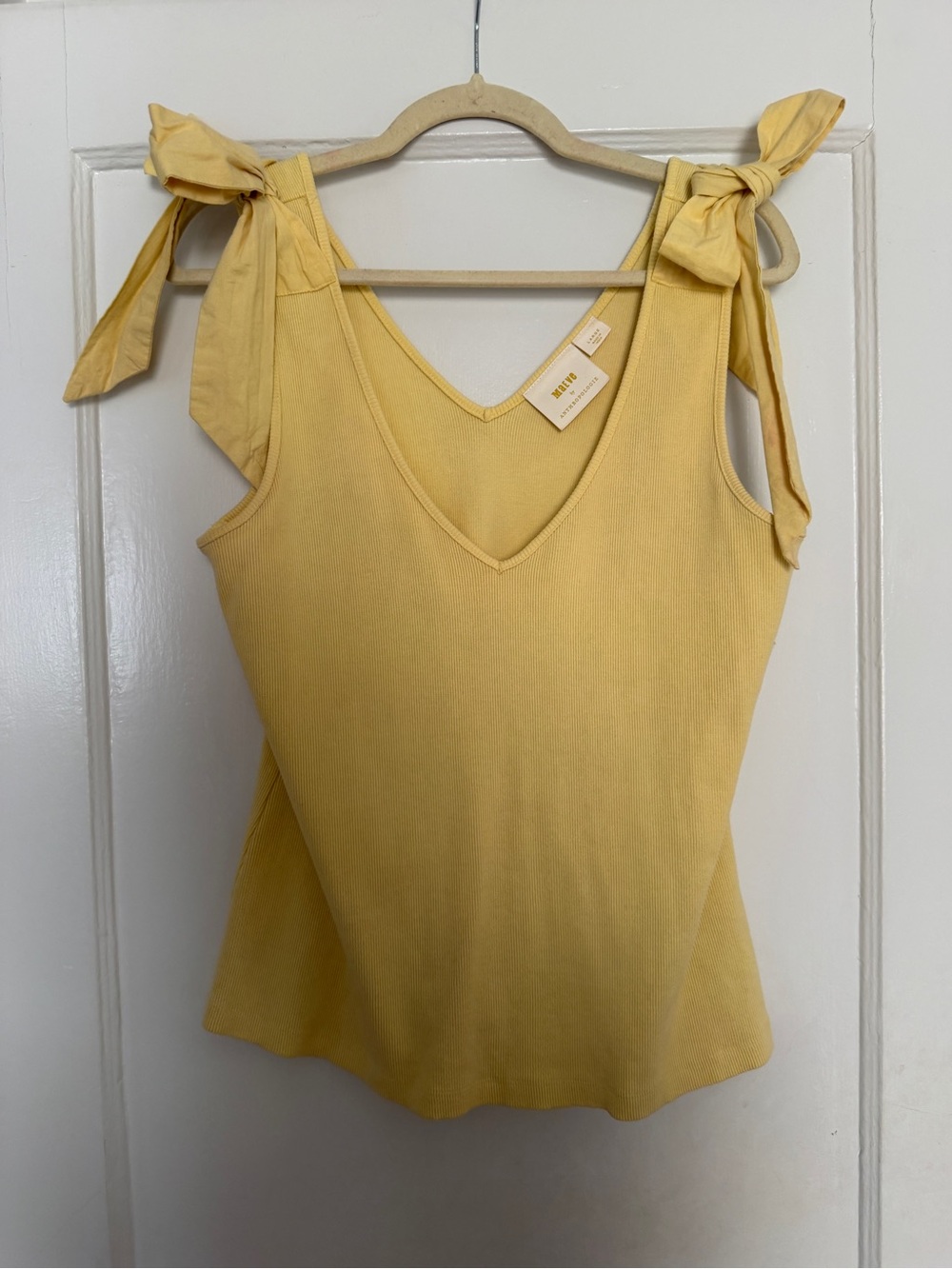 Anthropologie Maeve Tie-Shoulder V-Neck Tank Top - Pale Yellow